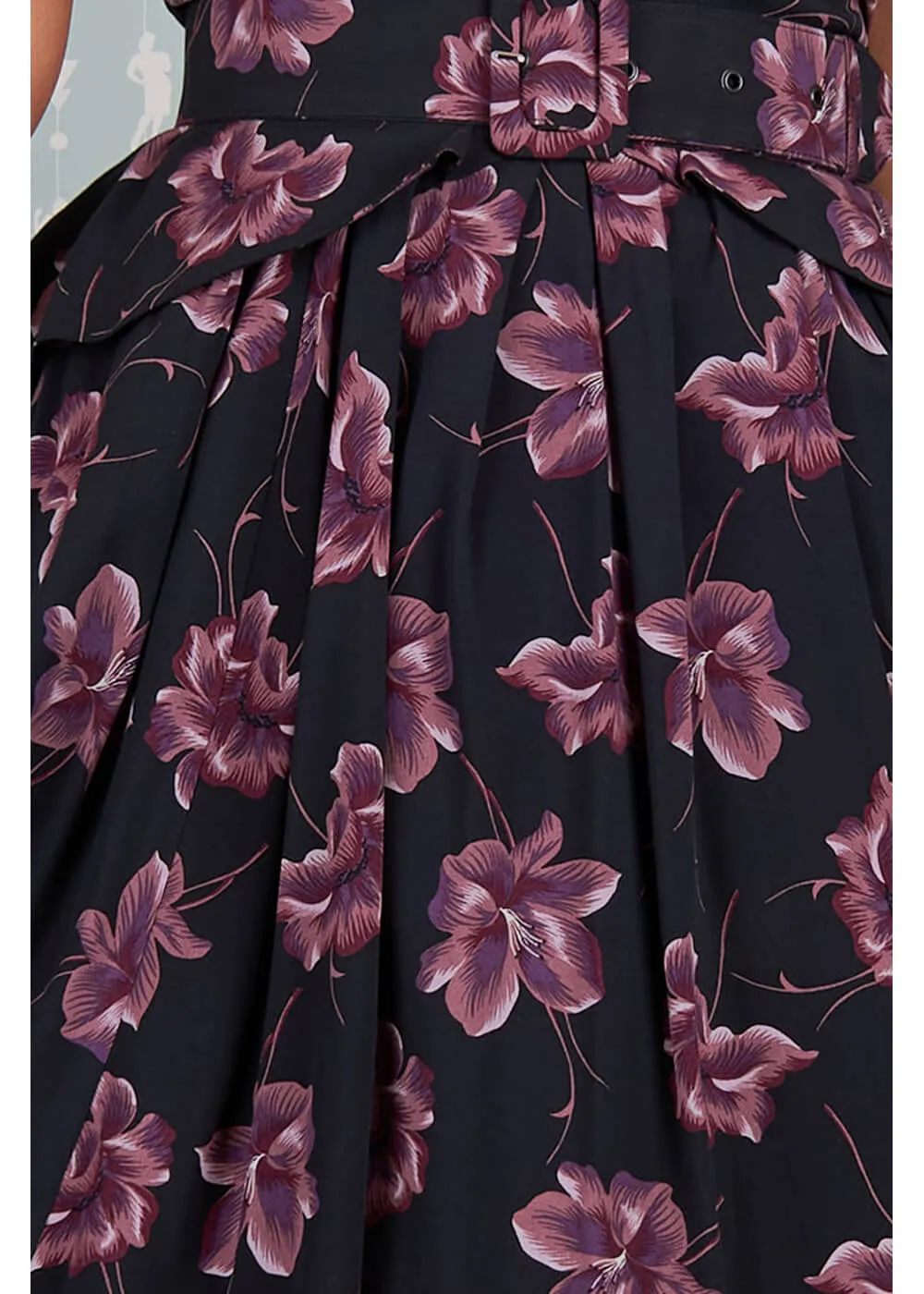 Miss Candyfloss Diana Lou Floral 40's Swing Dress Black Purple