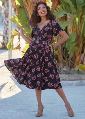 Miss Candyfloss Diana Lou Floral 40's Swing Dress Black Purple