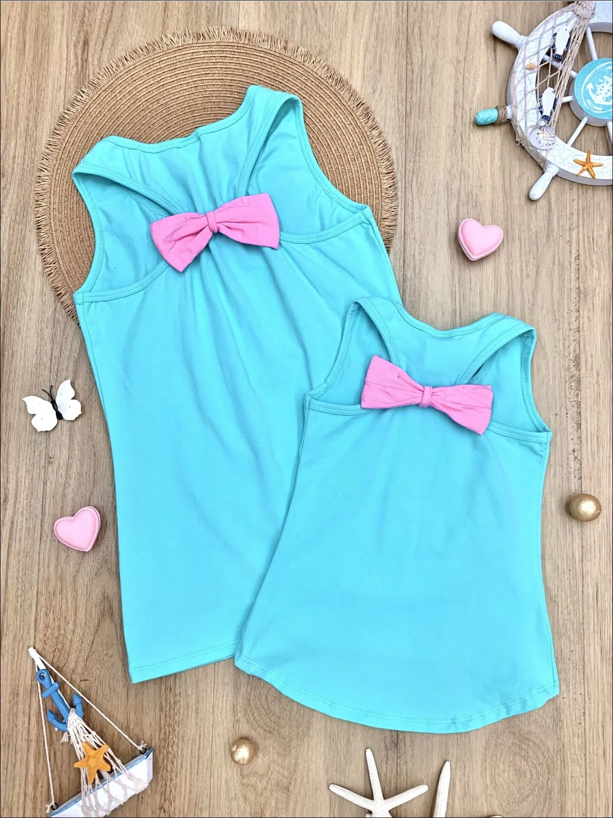 Mommy and Me Back Bow Anchor and Heart Tank