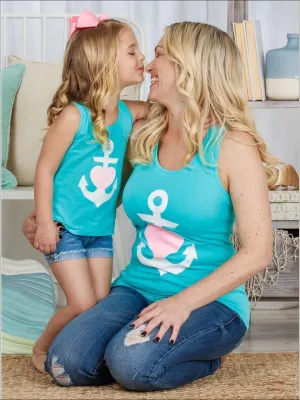 Mommy and Me Back Bow Anchor and Heart Tank