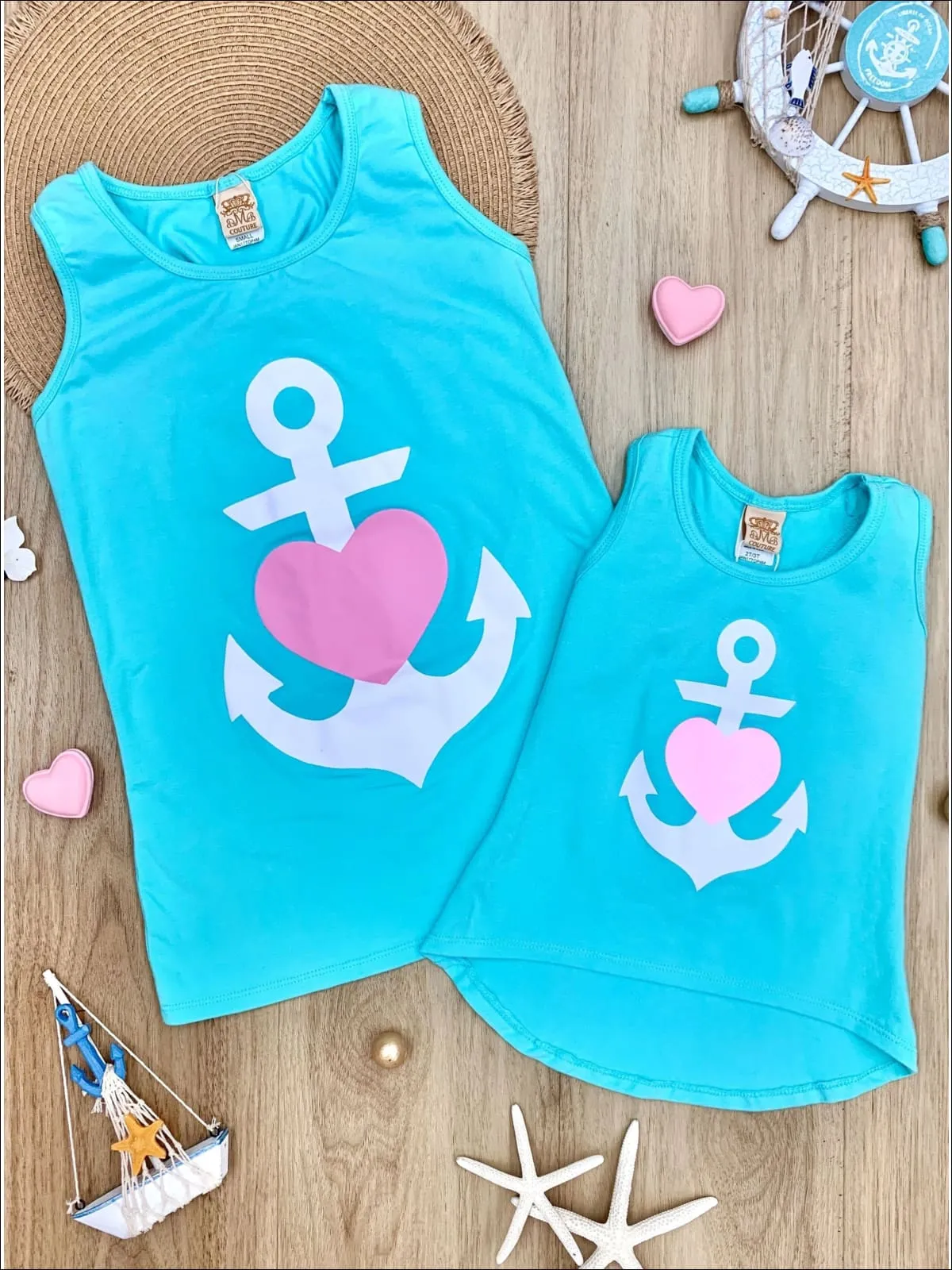 Mommy and Me Back Bow Anchor and Heart Tank