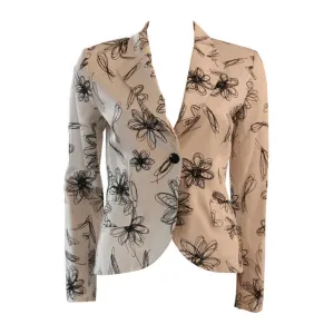 MOSCHINO White with Black Floral Sketch Single Button Blazer