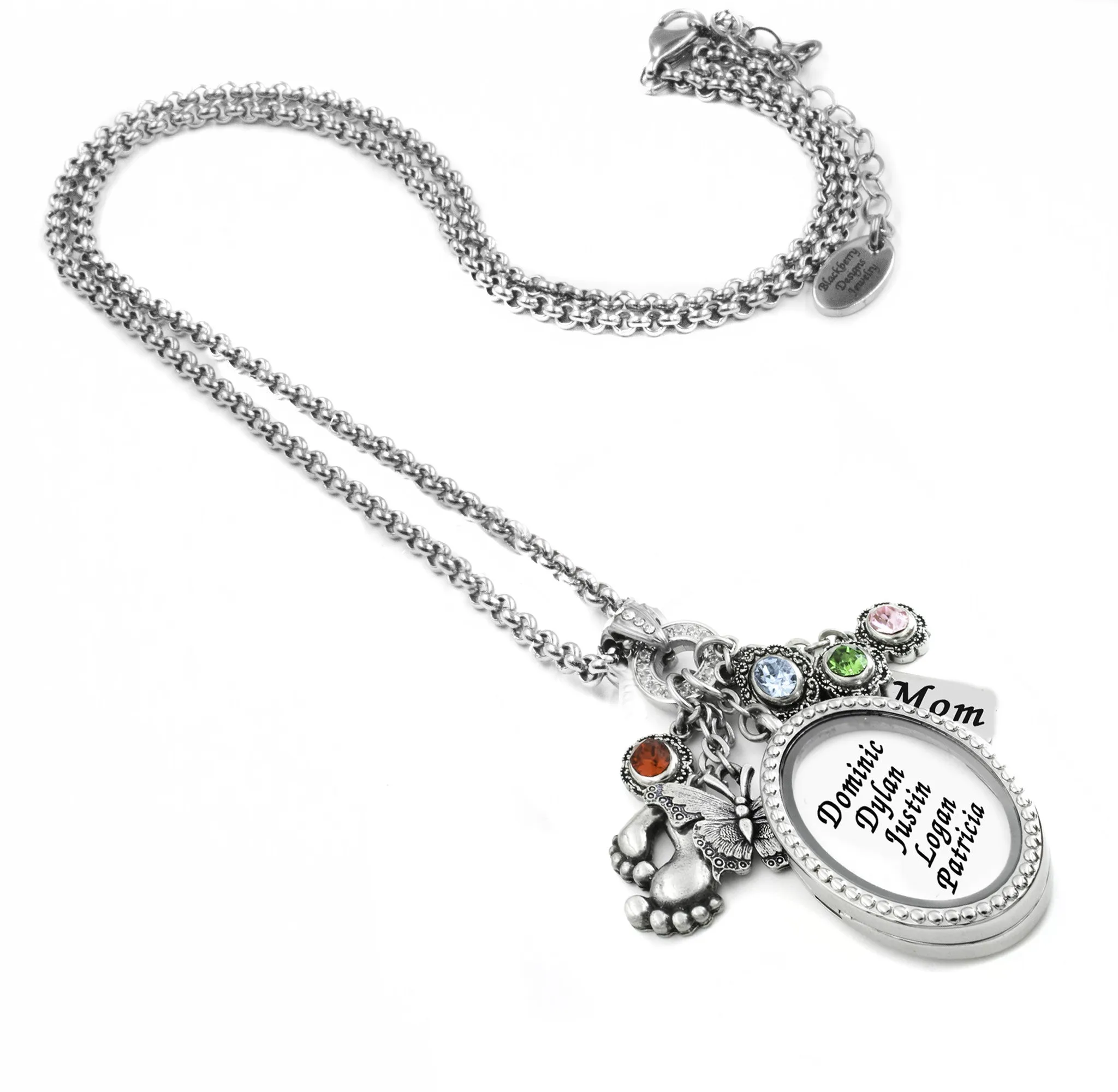 Mother's Oval Locket Necklace with Birthstones