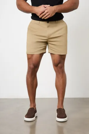 Muscle Fit Chino Shorts  - Shorter Length in Dark Sand
