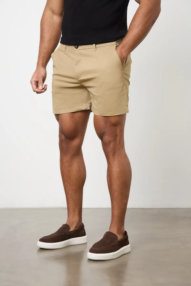 Muscle Fit Chino Shorts  - Shorter Length in Dark Sand