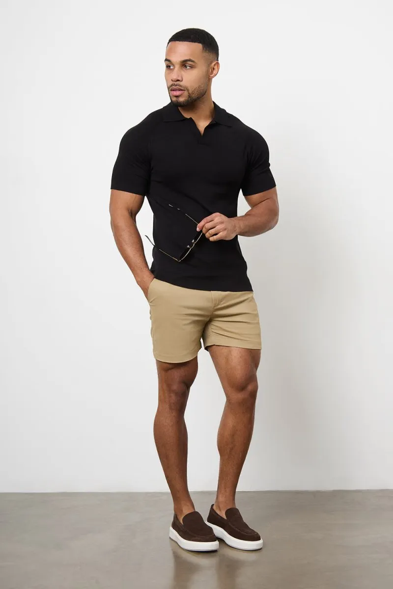 Muscle Fit Chino Shorts  - Shorter Length in Dark Sand