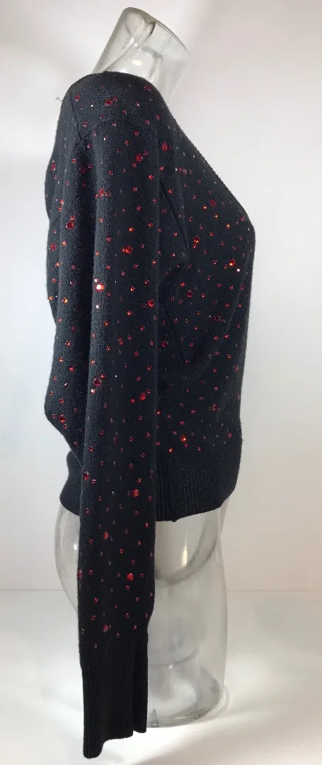 NEIMAN MARCUS Black Long Sleeve Knit Sweater w/ Red Rhinestones