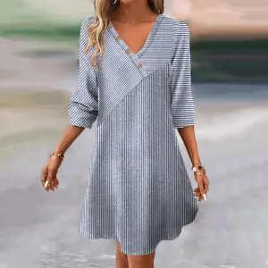 Nene - 【Long Sleeves】Vintage Striped Dress