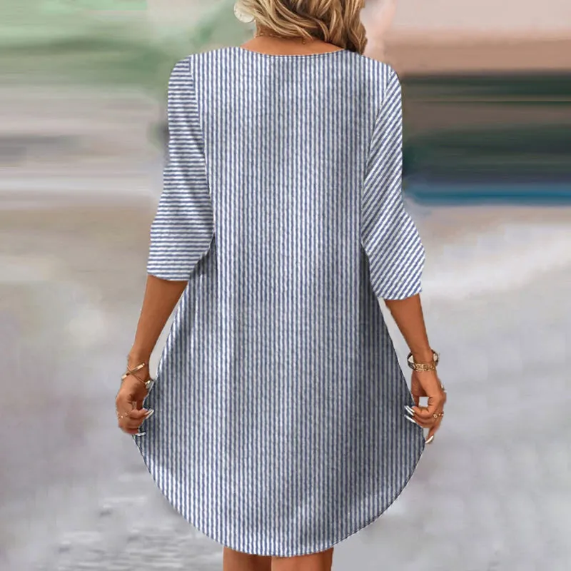 Nene - 【Long Sleeves】Vintage Striped Dress