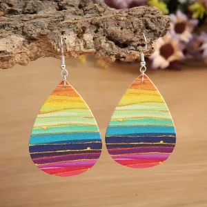 NEW Colorful Wave Pattern Retro Teardrop Dangle Earrings PU Leather Daily Wear Accessories Female Gift