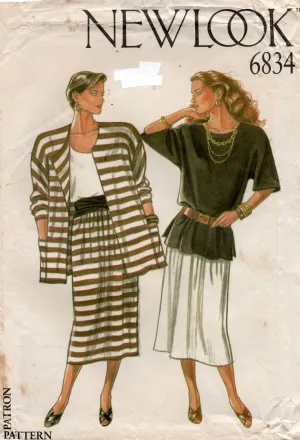 New Look 6834 Womens EASY Jacket T Shirt Vest & Skirt 1980s Vintage Sewing Pattern Size 8 - 18 UNCUT Factory Folded