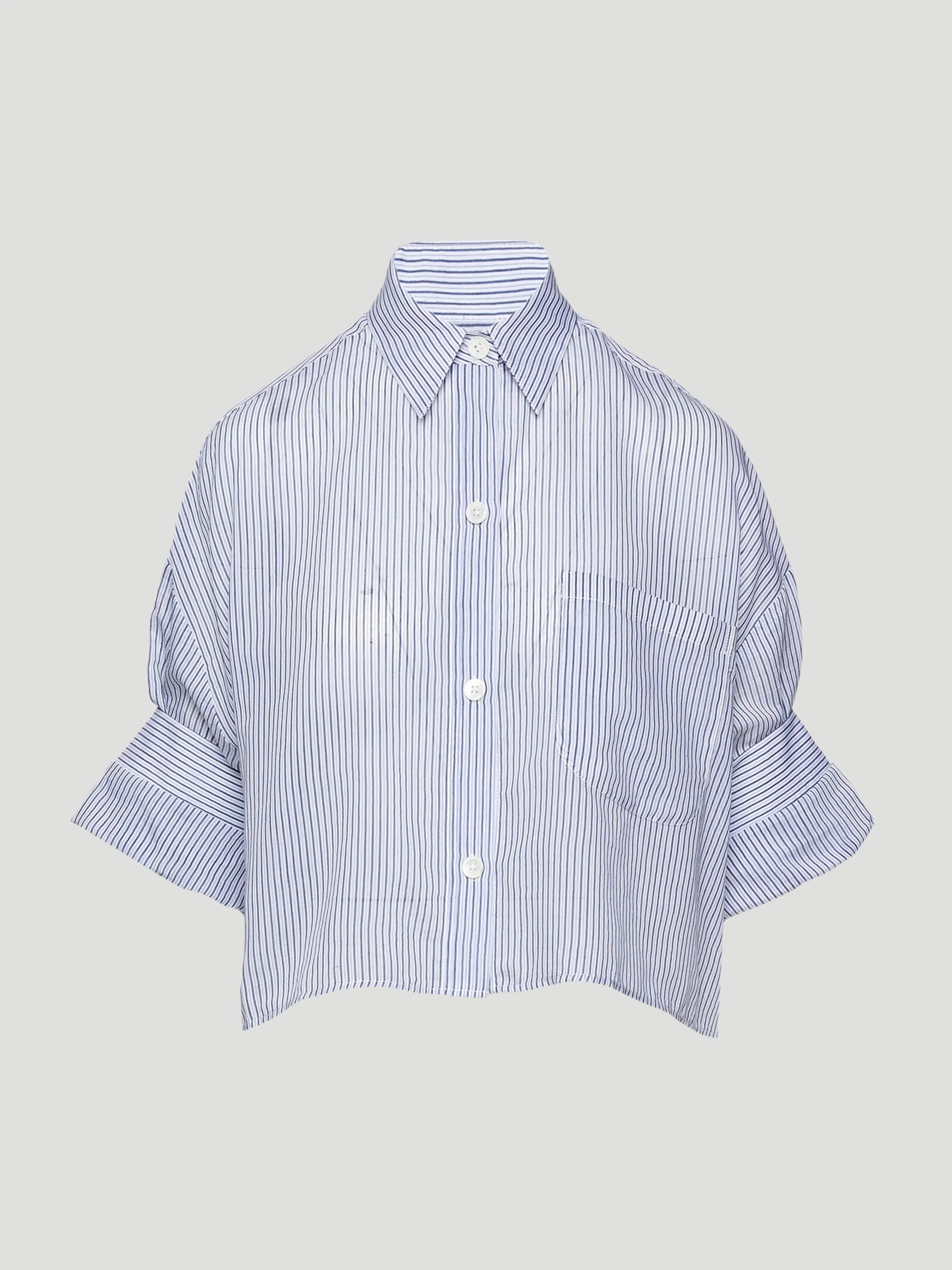 Next Ex Silk Cotton Cropped Shirt in Navy Stripe