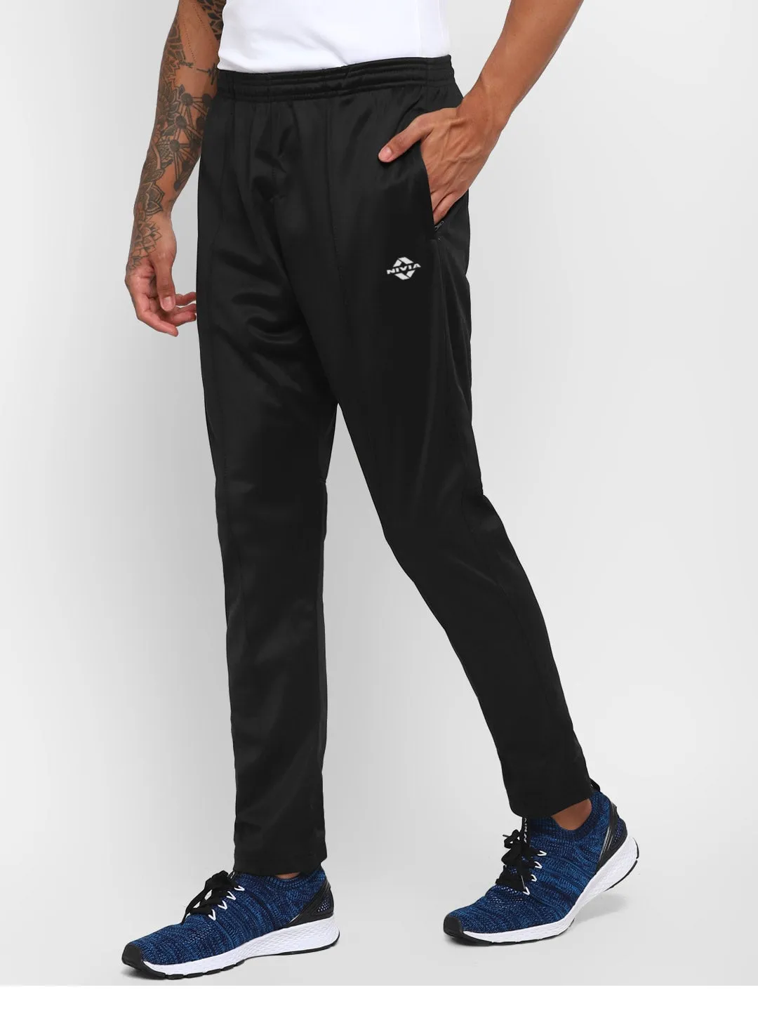 Nivia SuperPoly Lower for Men/Knitted heavy Polyester lower with Zipper Pocketfor Men - Black