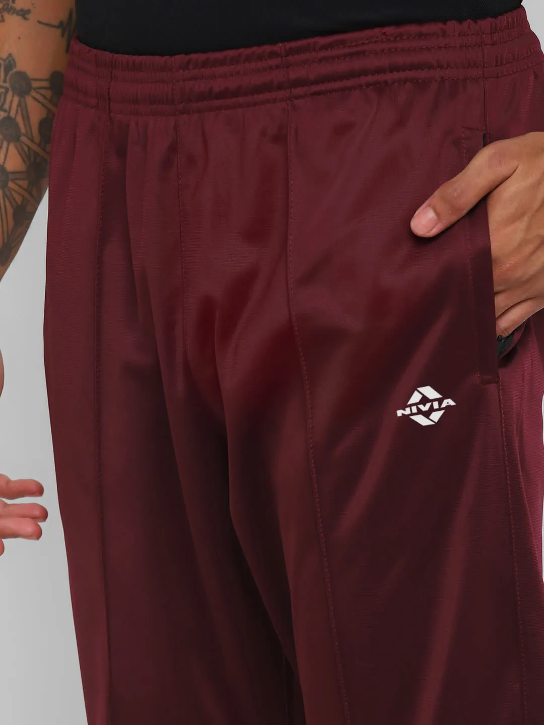 Nivia SuperPoly Lower for Men/Knitted heavy Polyester lower with Zipper Pocketfor Men - Maroon