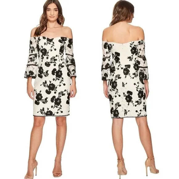 NWOT Adelyn Rae Floral Lace Crochet Bell Sleeve Sheath Dress Size Medium