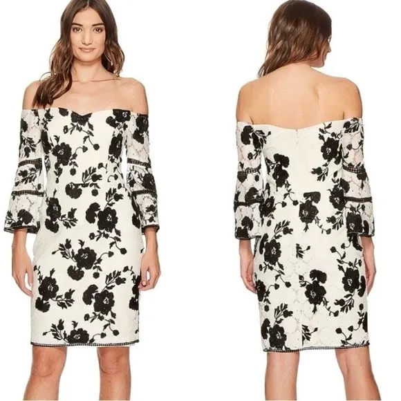 NWOT Adelyn Rae Floral Lace Crochet Bell Sleeve Sheath Dress Size Medium