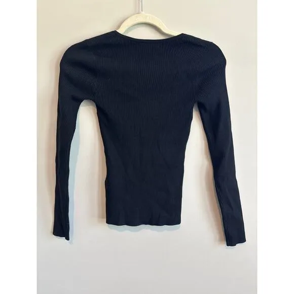 NWT Madewell Wide Ribbed Long Sleeve Corset Sweater In Black Size XS