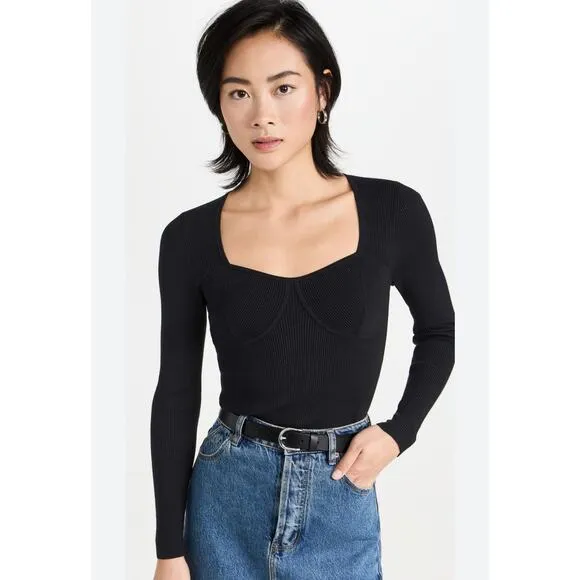 NWT Madewell Wide Ribbed Long Sleeve Corset Sweater In Black Size XS