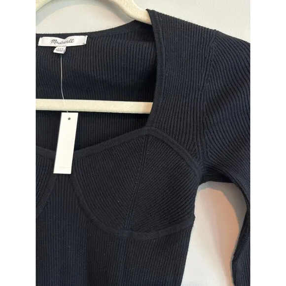 NWT Madewell Wide Ribbed Long Sleeve Corset Sweater In Black Size XS