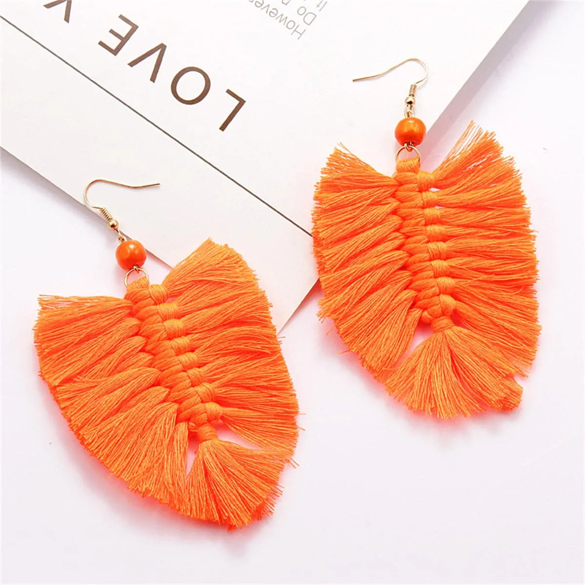 Orange Howlite Palm Leaf Drop Earrings