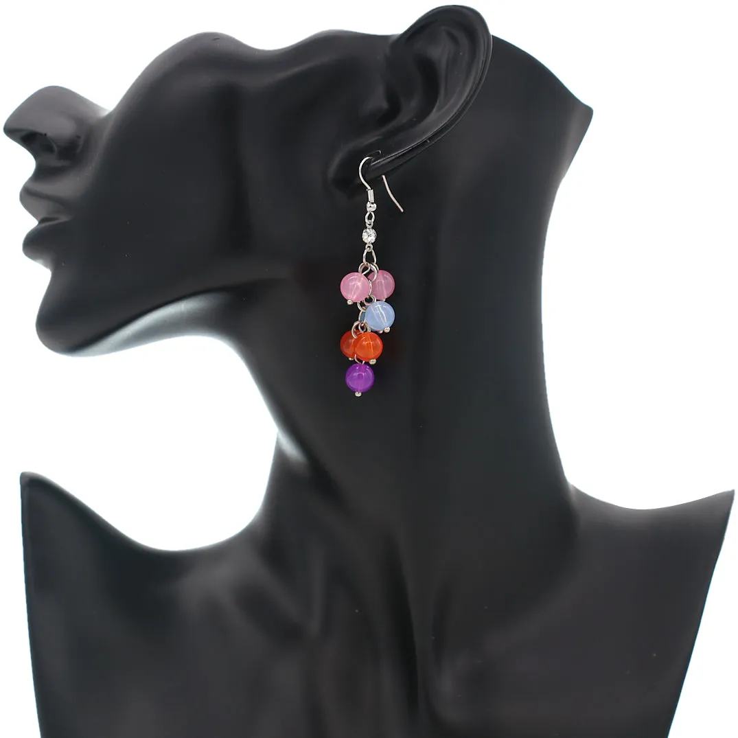Orange Multicolor Beaded Dangle Earrings