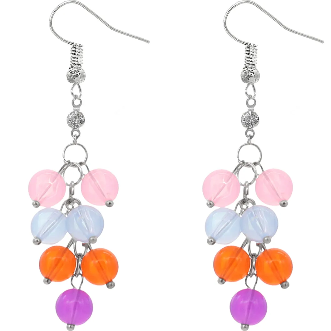 Orange Multicolor Beaded Dangle Earrings