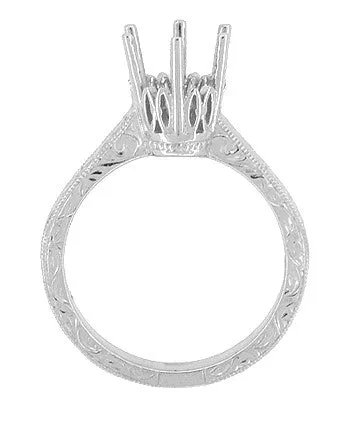Palladium Art Deco 1.25 - 1.50 Carat Crown Filigree Engagement Ring Setting