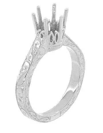 Palladium Art Deco 1.25 - 1.50 Carat Crown Filigree Engagement Ring Setting