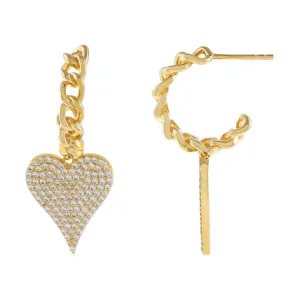 Pavé Heart Cuban Hoop Earring