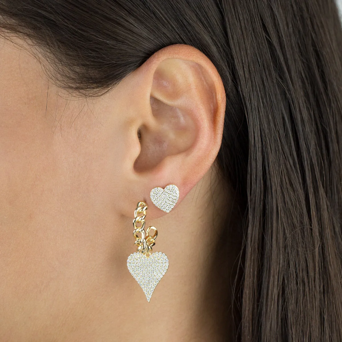 Pavé Heart Cuban Hoop Earring