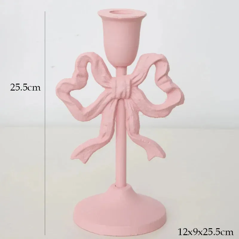 Pink Bow Knot Iron Candlestick Holder