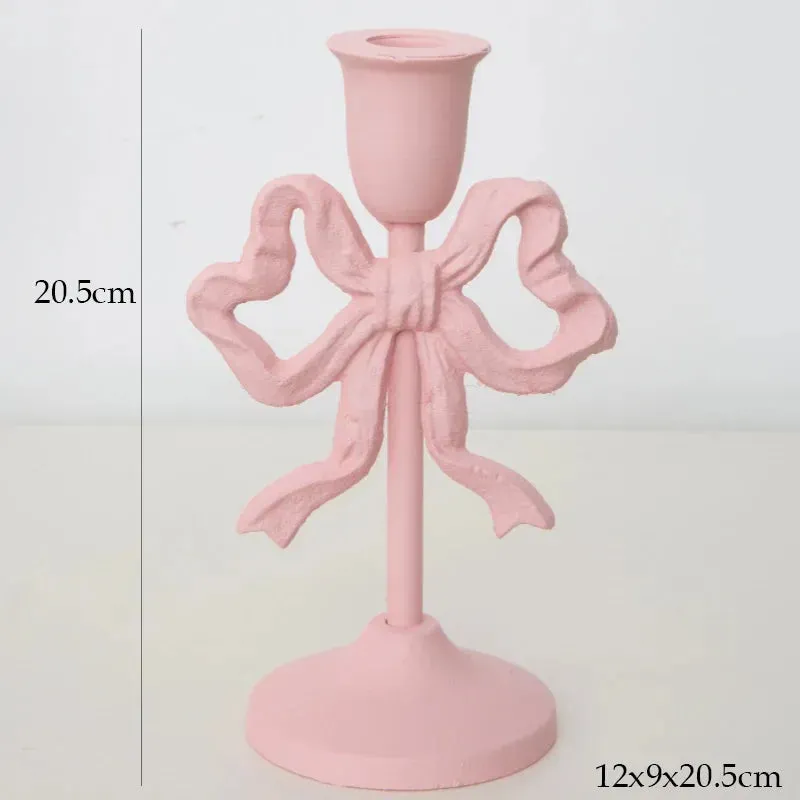 Pink Bow Knot Iron Candlestick Holder