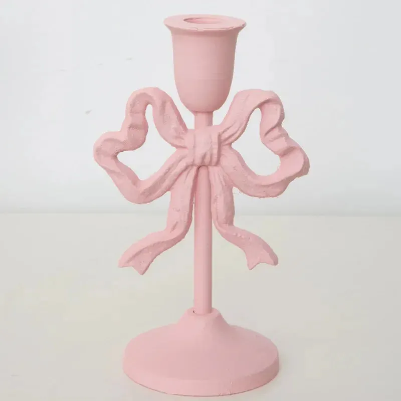 Pink Bow Knot Iron Candlestick Holder