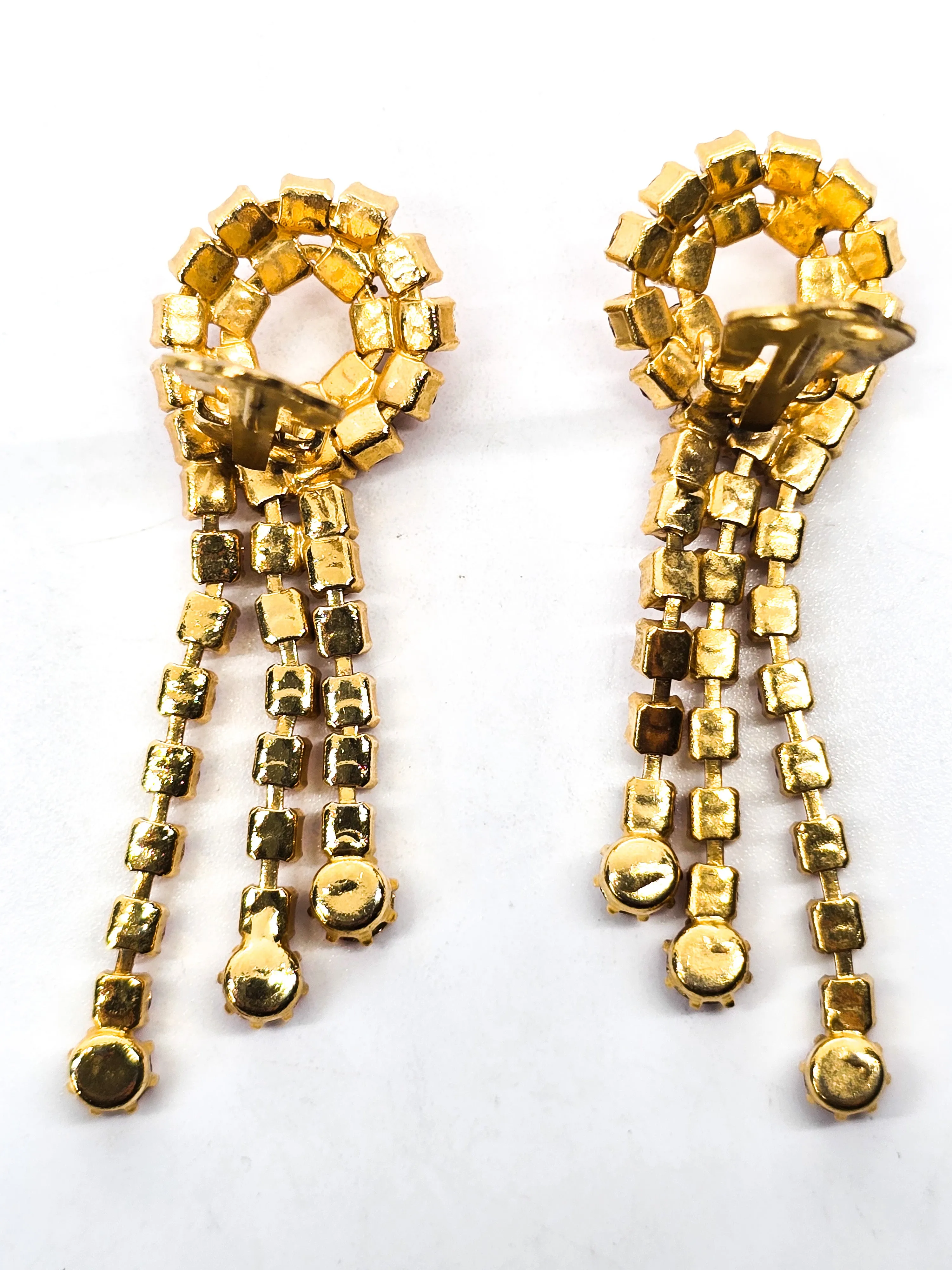 Pink Waterfall Retro gold plated vintage 1970's clip on earrings over 2" long
