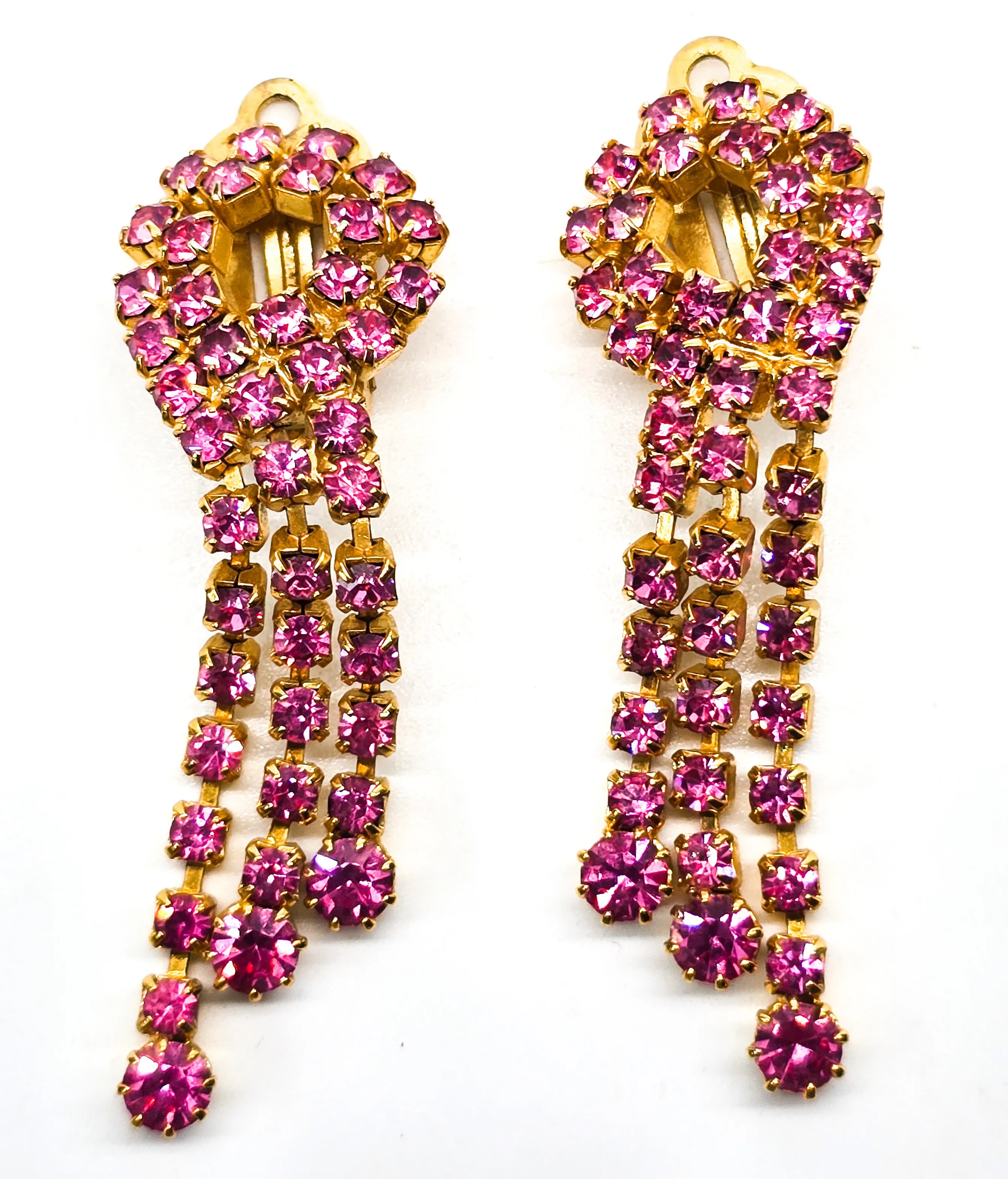 Pink Waterfall Retro gold plated vintage 1970's clip on earrings over 2" long