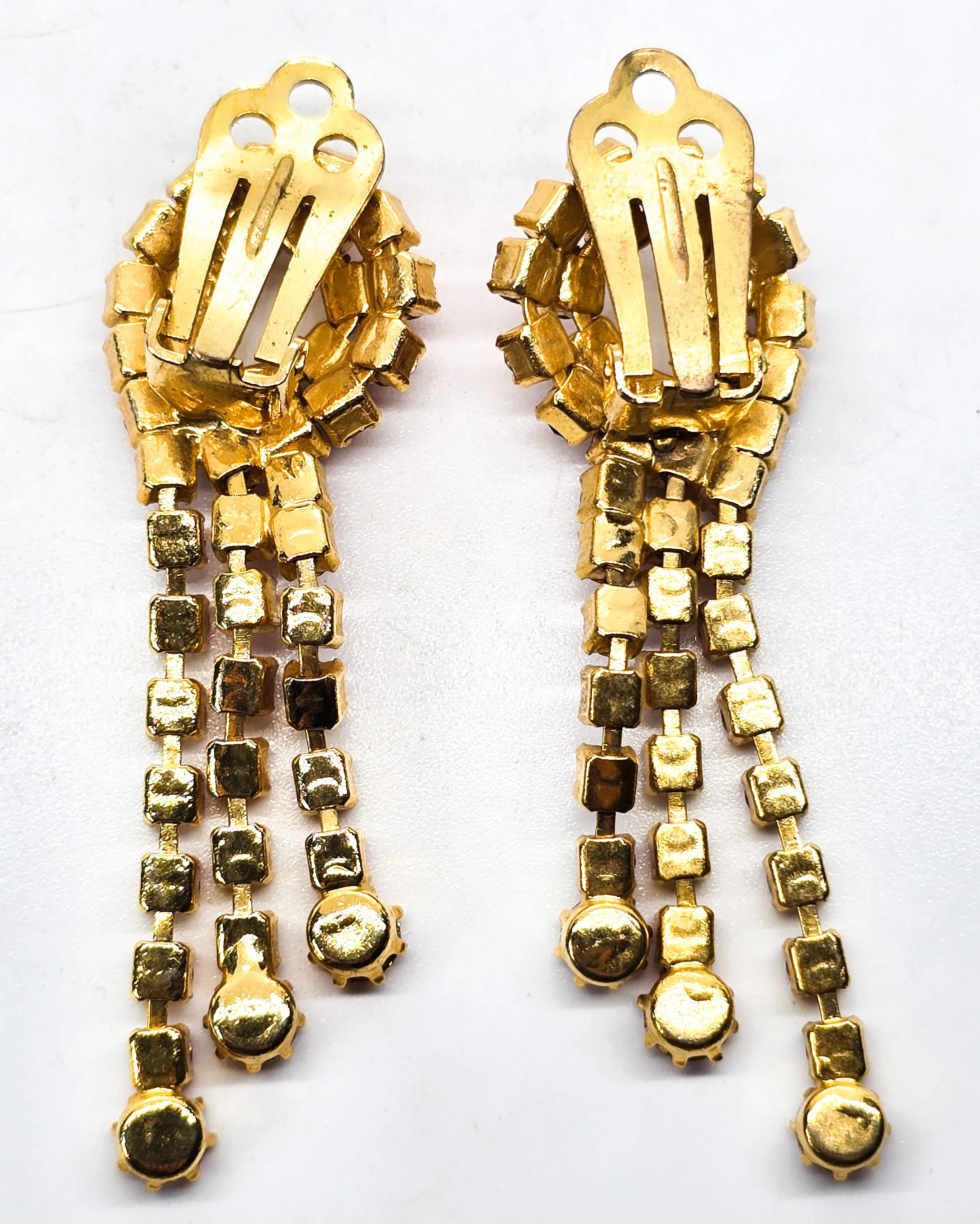 Pink Waterfall Retro gold plated vintage 1970's clip on earrings over 2" long