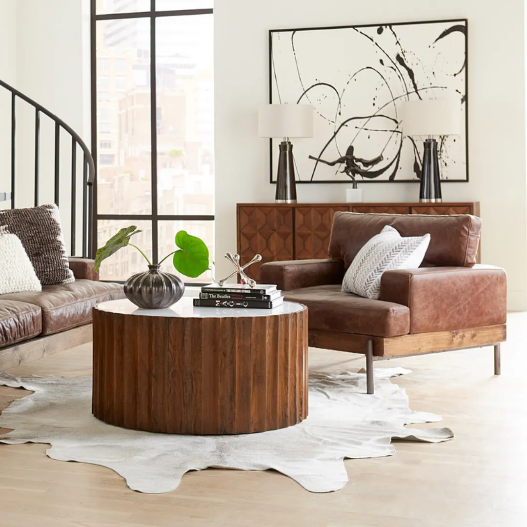Portofino Industrial Leather Arm Chair, Geisha Brown