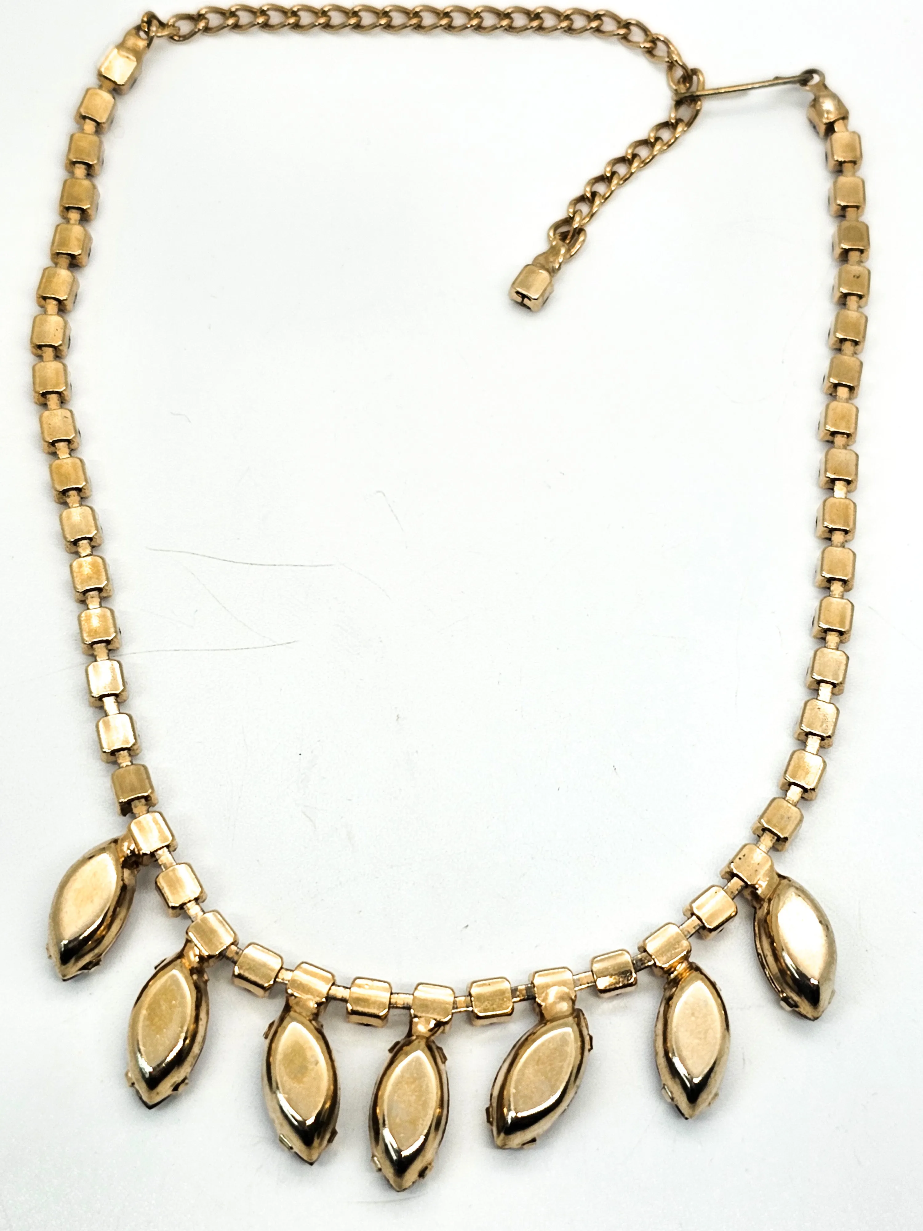 Purple and gold vintage marquis retro mid century rhinestone necklace