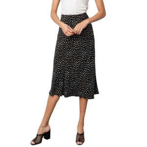 Rails Women's Size Medium Anya High Waist Ivory Dots Black Midi Swing Skirt
