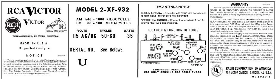 RCA-2XF932