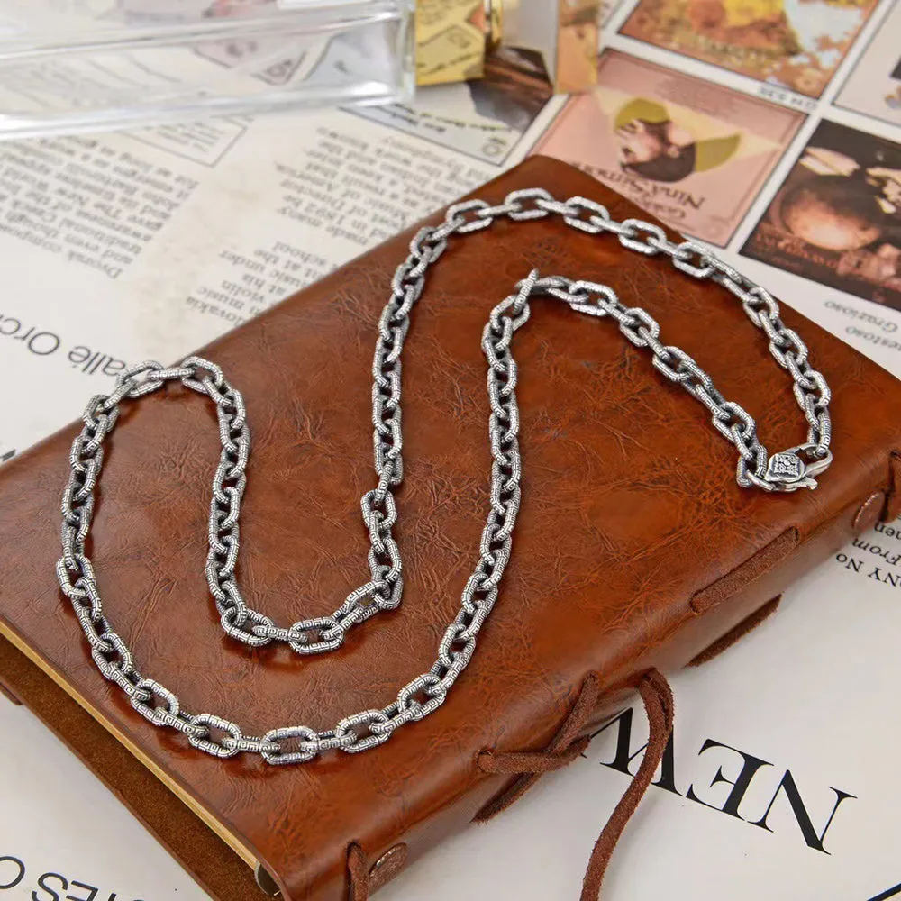 Real Solid 925 Sterling Silver Necklace Oval Link Chain Religions Fashion Punk Jewelry 20"-30"