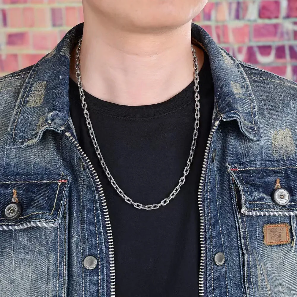Real Solid 925 Sterling Silver Necklace Oval Link Chain Religions Fashion Punk Jewelry 20"-30"