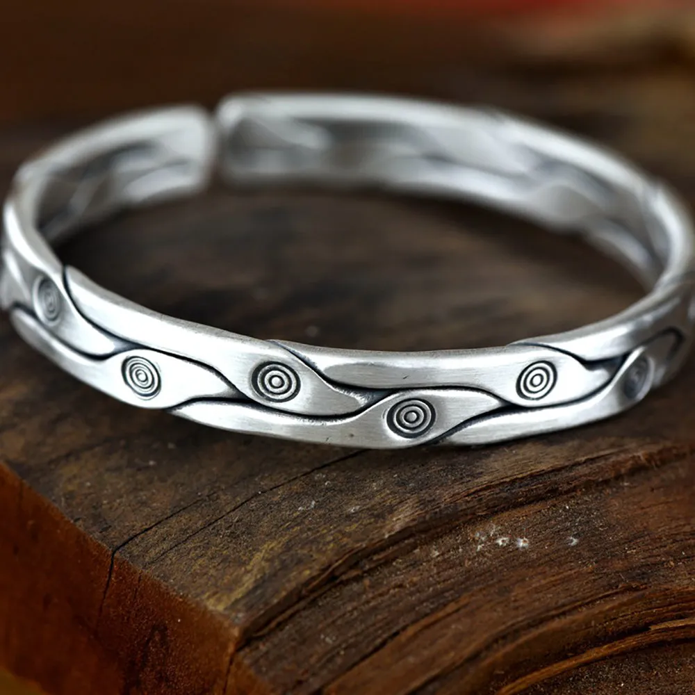 Real Solid 999 Fine Silver Cuff Bracelet Retro Fashion Punk Jewelry Open Bangle