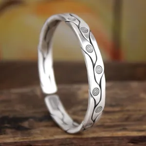 Real Solid 999 Fine Silver Cuff Bracelet Retro Fashion Punk Jewelry Open Bangle