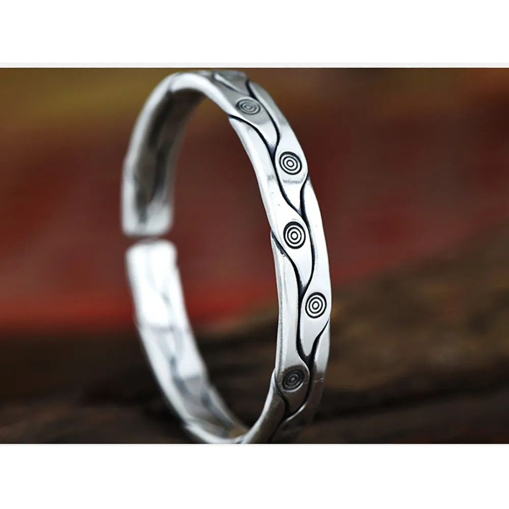 Real Solid 999 Fine Silver Cuff Bracelet Retro Fashion Punk Jewelry Open Bangle