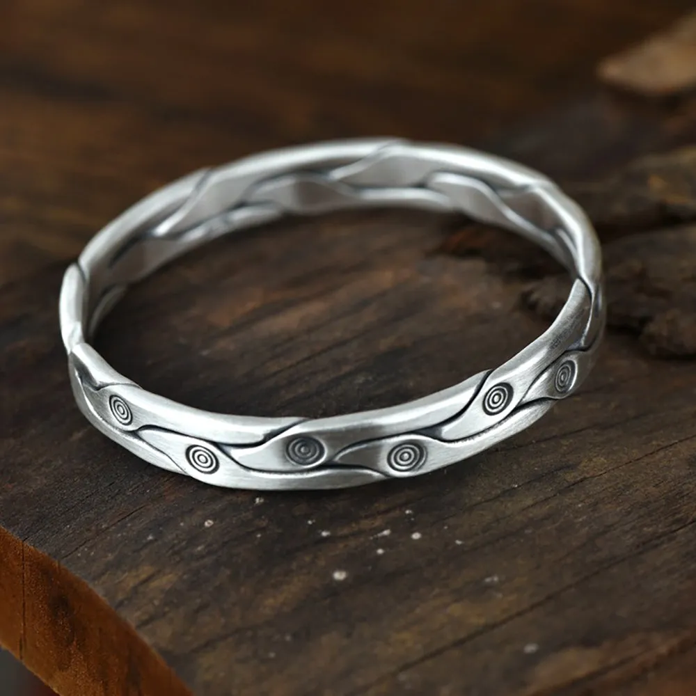 Real Solid 999 Fine Silver Cuff Bracelet Retro Fashion Punk Jewelry Open Bangle