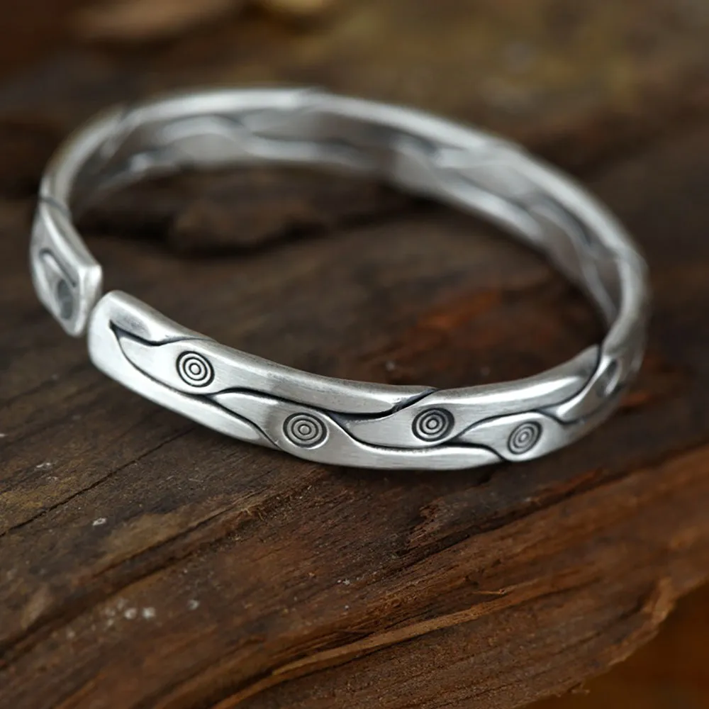 Real Solid 999 Fine Silver Cuff Bracelet Retro Fashion Punk Jewelry Open Bangle