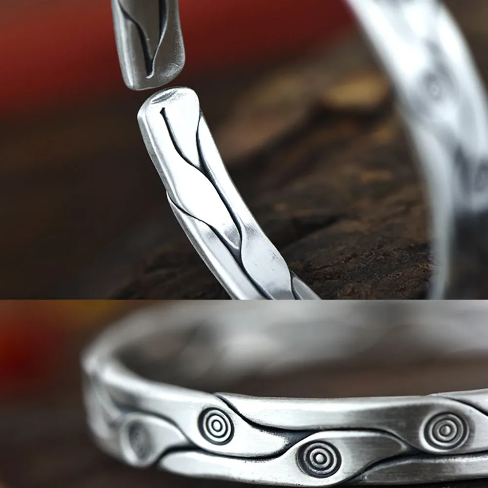 Real Solid 999 Fine Silver Cuff Bracelet Retro Fashion Punk Jewelry Open Bangle