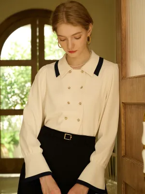 Rebekah Vintage Double Breasted Colorblock Collar Blouse