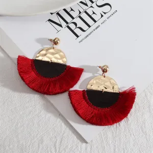 Red & 18K Gold-Plated Patchwork Fan Drop Earrings